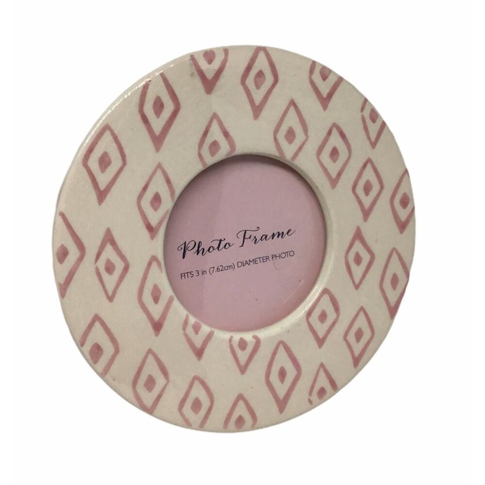 Photo Picture Frame Pink Diamonds Round Baby Girl Table 6" Nursery Fits 3" NEW